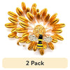(2 pack) Belagio Rhinestone Metal Locking Daisy and Bee Brooch, Gold, Pink- Sewing Fasteners