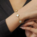 JeenMata White Flower Link Bracelet in Yellow Gold Plated