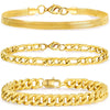 APSVO 3 Pcs 18K Gold Plated Bracelets for Men Women Boys Charm Cuban Figaro Herringbone Chain Bracelets Set Birthday Christmas Jewelry Gifts Teen Dad Adult Stocking Stuffers Kids 6.5/7/7.5/8.3/9 Inch