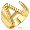 KeyStyle Initial Ring for Women Alphabet Letter Ring Adjustable 14K Gold Plated Personalized Bold Statement Jewelry Stacking Ring Gifts for Her