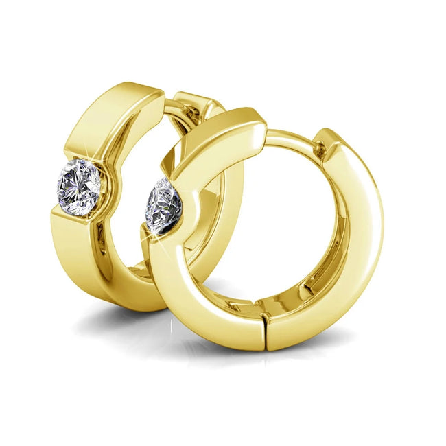 Cate & Chloe Charlie 18k Yellow Gold Plated 14mm Hoop Earrings with Swarovski Crystals for Women