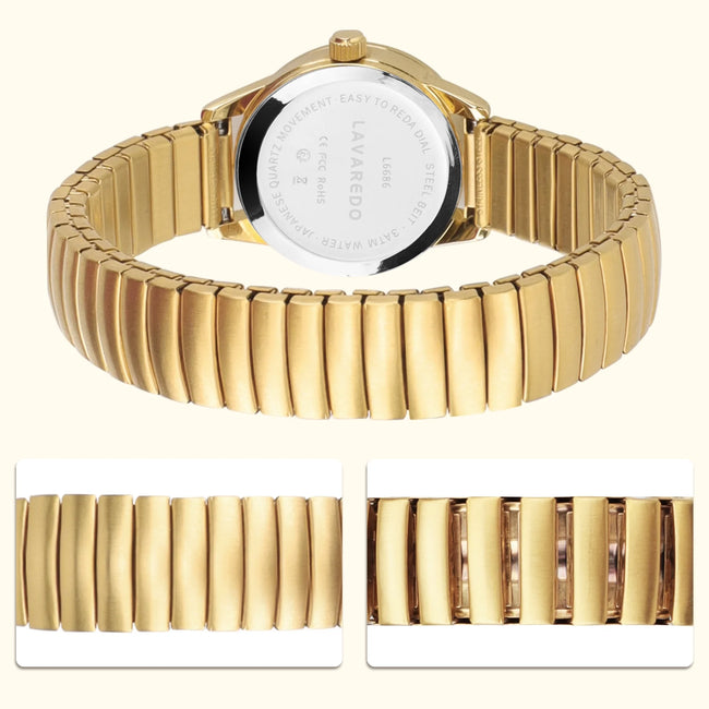 Gold Watches for Women Easy Reader Analog Ladies Quartz Watches with Stainless Steel Expansion Band, Waterproof Watches Gift For Women