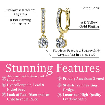 Cate & Chloe McKenzie 18k Yellow Gold Plated Drop Dangle Earrings with Swarovski Crystals for Women