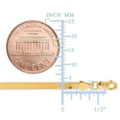 14k Solid Yellow Gold 4.00mm Shiny Imperial Herringbone Chain Necklace or Bracelet for Pendants and Charms with Lobster-Claw Clasp (7", 8", 16", 18" 20" or 24 inch)