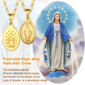 U7 Holy Virgin Mary Medal Necklace for Womens 14K Yellow Gold Plated Cross Chain Lady of Guadalupe Pendant Miraculous Catholic Christian Jewelry