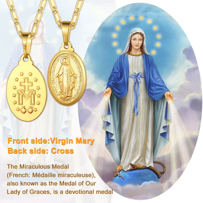 U7 Holy Virgin Mary Medal Necklace for Womens 14K Yellow Gold Plated Cross Chain Lady of Guadalupe Pendant Miraculous Catholic Christian Jewelry
