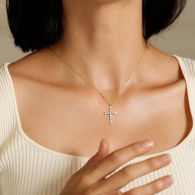 SFTING 14K White Gold Plated Zirconia Gold Cross Faith Pendant Necklace for Women with 925 Silver