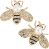 2Pcs Bee Brooches for Women Crystal Insect Honey Brooch Lapel Pin Rhinestone Fashion Jewelry Set Elegant Personality Accessories with Faux Pearl Gift for Birthday Dating Party(Gold)