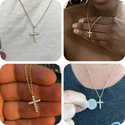 SFTING 14K White Gold Plated Zirconia Gold Cross Faith Pendant Necklace for Women with 925 Silver