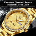EEEkit Classic Diamond Gold Watches for Men, Stainless Steel Waterproof Dress Watch, Men's Quartz Analog Wristwatch