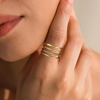 LUNVKY 4PCS 18K Gold Plated Rings for Women Non Tarnish Knuckle Dainty Fashion CZ Ring Pinky Thin Thumb Stackable Ring Set Birthday Christmas Jewelry Gifts Teen Mom Adults Stocking Stuffers Age Ideas