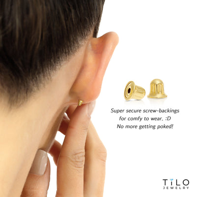 Tilo Jewelry 14K Yellow Gold Polished Ball Stud Post Earrings with Secure Screw-backs | 4mm | Classic Everyday Earrings | Women, Men & Unisex