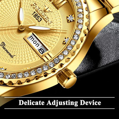 EEEkit Classic Diamond Gold Watches for Men, Stainless Steel Waterproof Dress Watch, Men's Quartz Analog Wristwatch
