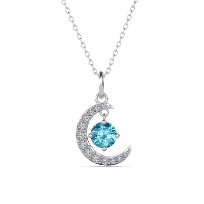 Cate & Chloe Luna March Birthstone 18k White Gold Plated Women's Necklace with Swarovski Crystal