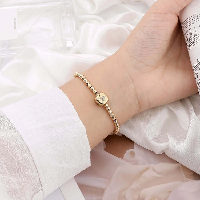 Tingn Gold Initial Bracelets for Women CZ Letter Bead Personalized Bracelets Jewelry Gifts