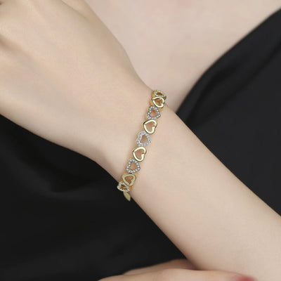 Amy and Annette 14K Gold Hearts Bangle Adjustable Bracelet with crystals from Swarovski in 14K Yellow Gold Plated
