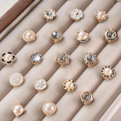 55pcs Charms for Socks Safety Pin Brooch Junk Sock Charms Pins Gold Bling Sock Jewelry Charms,Brooch Pins for Socks Pearl Rhinestone Brooch Pins Costom Shoe Sock Charms Kit Bulk for Hat Clothes