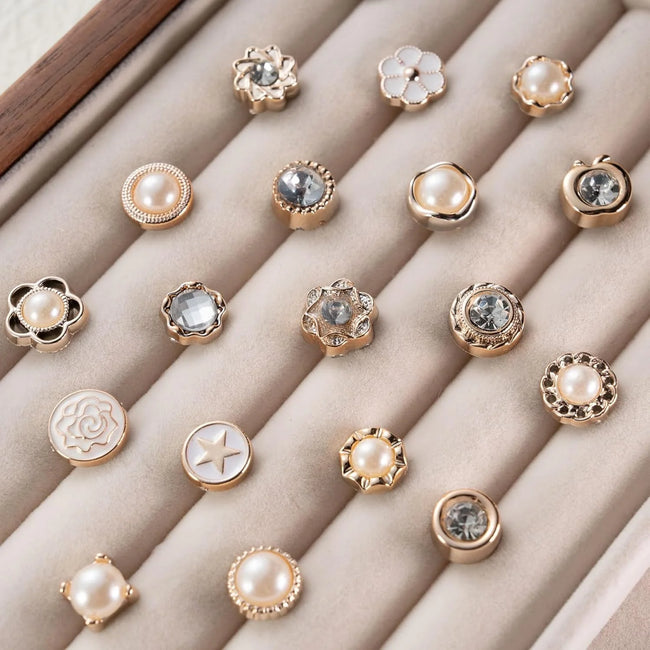 55pcs Charms for Socks Safety Pin Brooch Junk Sock Charms Pins Gold Bling Sock Jewelry Charms,Brooch Pins for Socks Pearl Rhinestone Brooch Pins Costom Shoe Sock Charms Kit Bulk for Hat Clothes