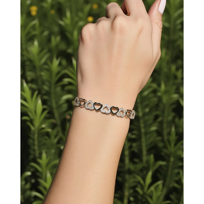 Amy and Annette 14K Gold Hearts Bangle Adjustable Bracelet with crystals from Swarovski in 14K Yellow Gold Plated