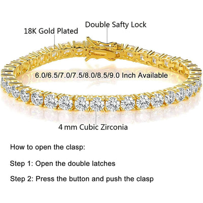 GEMSME 18K Yellow Gold Plated 4MM Cubic Zirconia Classic Graduation Tennis Bracelet for Women Men Girls 6 inch