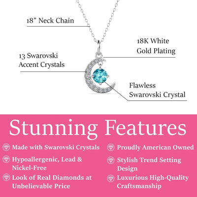 Cate & Chloe Luna March Birthstone 18k White Gold Plated Women's Necklace with Swarovski Crystal