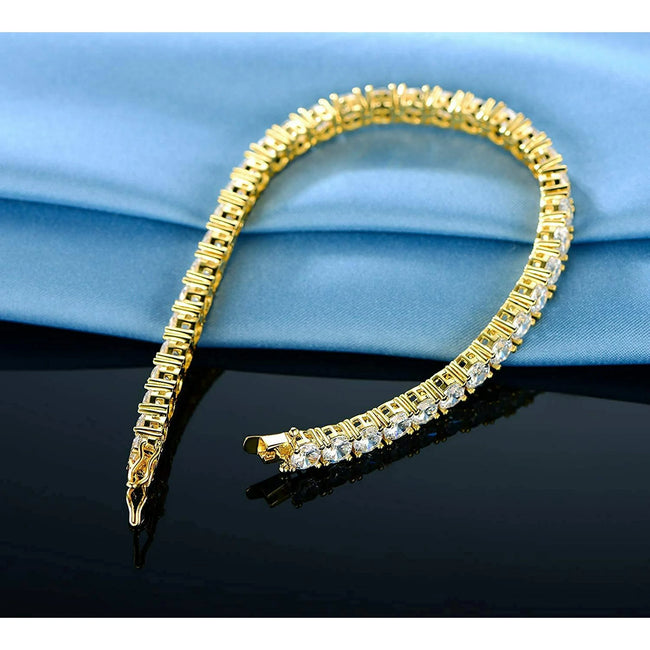 GEMSME 18K Yellow Gold Plated 4MM Cubic Zirconia Classic Graduation Tennis Bracelet for Women Men Girls 6 inch