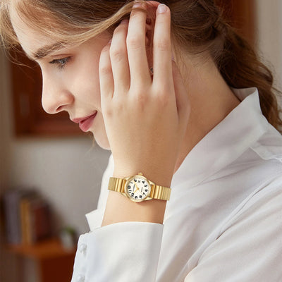 Gold Watches for Women Easy Reader Analog Ladies Quartz Watches with Stainless Steel Expansion Band, Waterproof Watches Gift For Women