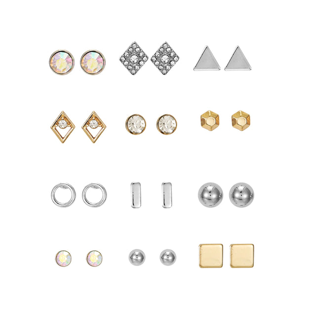 Time and Tru Geometric Stud Earrings, Goldtone, 12