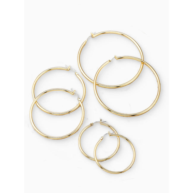 Women's Gold-tone Hoop Earrings, 3 Pairs