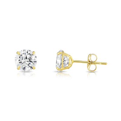 Tilo Jewelry 14K Yellow Gold Solitaire Round CZ Stud Post Earrings with Secure Push-backs | 6mm | Classic Everyday Earrings | Women, Men, Unisex