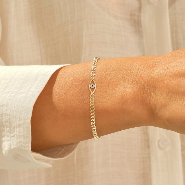 GOSFRY 14K Gold Plated Bracelets for Women Evil Eye Cuban Link Heart Pearl Bracelets Everyday Jewelry Gifts