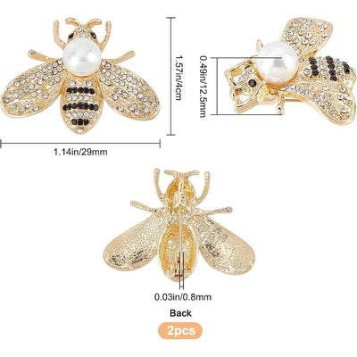 2Pcs Bee Brooches for Women Crystal Insect Honey Brooch Lapel Pin Rhinestone Fashion Jewelry Set Elegant Personality Accessories with Faux Pearl Gift for Birthday Dating Party(Gold)