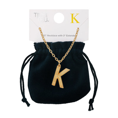 Time and Tru Women's Goldtone Initial K Necklace with Giftable Pouch
