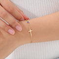 Birthstone Cross Bracelet for Women, Birthday Gifts Dainty 14K Gold Plated Cross Birth Stone Adjustable Bracelets, Religious Christian Jewelry for Her