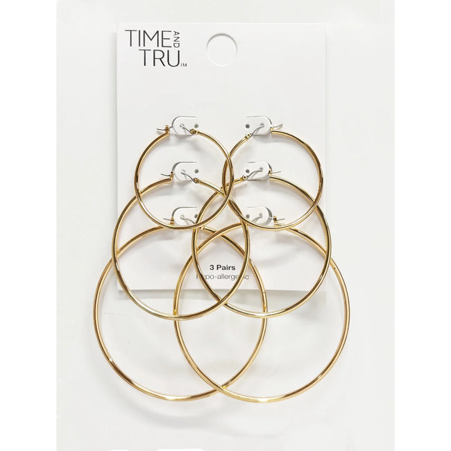 Women's Gold-tone Hoop Earrings, 3 Pairs