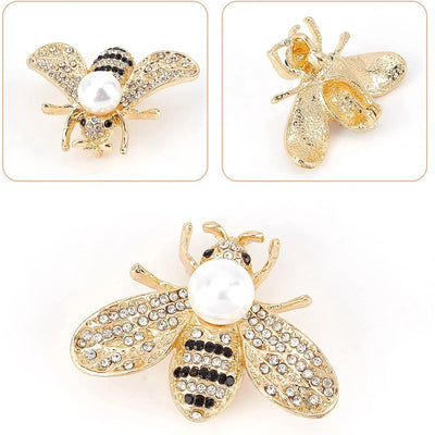 2Pcs Bee Brooches for Women Crystal Insect Honey Brooch Lapel Pin Rhinestone Fashion Jewelry Set Elegant Personality Accessories with Faux Pearl Gift for Birthday Dating Party(Gold)