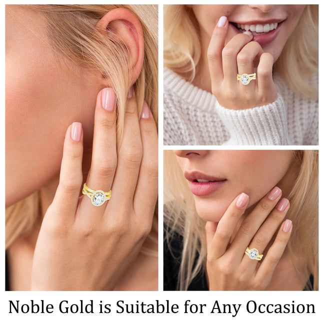 APSVO 18K Gold Plated Oval Wedding Rings for Women Stackable CZ Non Tarnish Thumb Eternity Promise Band Engagement Rings Set Birthday Christmas Jewelry Gifts Mom Wife Girlfriend Stocking Stuffers