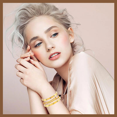 3 Pcs Gold Plated Stainless Steel Bracelets for Women, Stackable Hypoallergenic Bangles Jewelry with Friendship and Love Theme