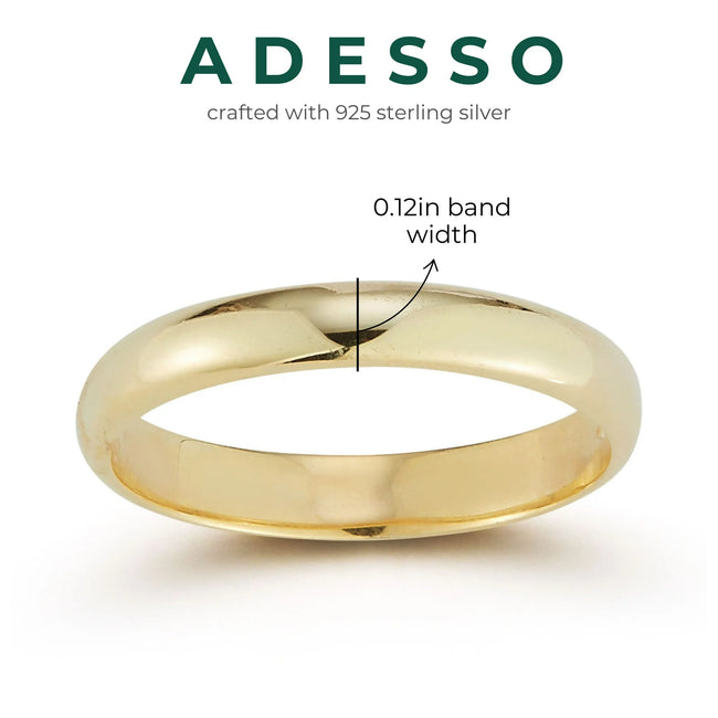 Adesso Milano Sterling Silver Polished Band Wedding Ring for Women and Men, Gold